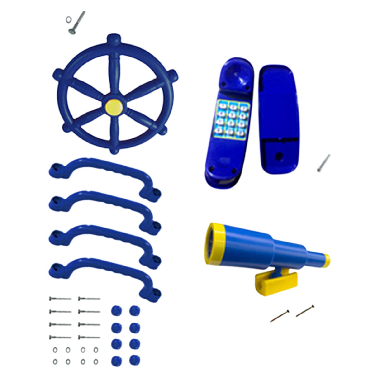 Kids Outdoor Wooden Playset - Playground Steering Wheel Toy with Telescope