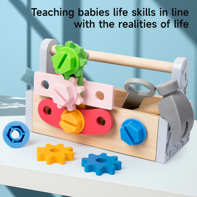 Kids Outdoor Wooden Playset - Children Toolbox Wooden Toys DIY Screw
